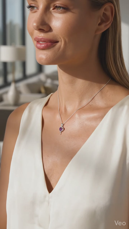 925 Sterling Silver Heart Shape Amethyst Colour Stone Pendant | Pure Silver Jewellery | Elegant Women’s Pendant – mistk.in