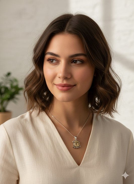 Elegant Lotus Design Silver 925 Pendant with Champagne Stone | Minimal Statement Jewelry