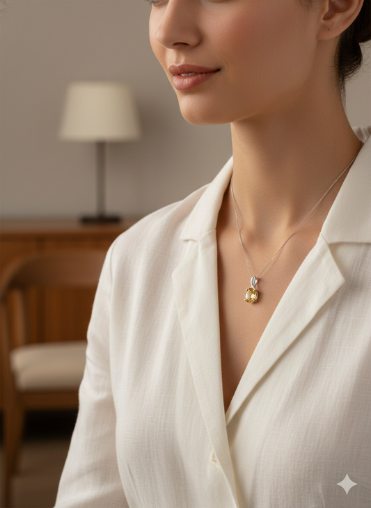 925 Sterling Silver Pendant with Semi-Precious Stone Topaz – Elegant Minimal Jewelry